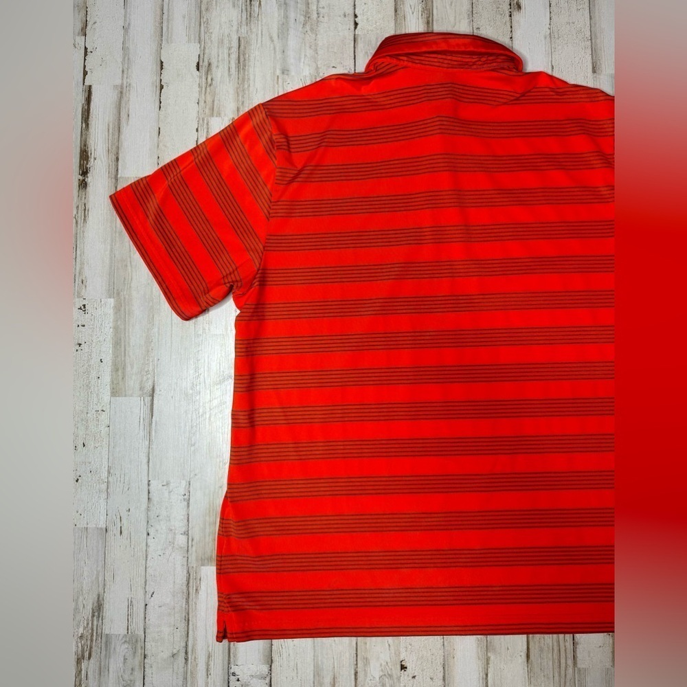 Under Armour Polo Shirt Mens 2XL Orange Performance Loose Heatgear Stripe - Picture 9 of 9